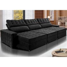 Sofá Retrátil E Reclinável 3,85M Cama Inbox Big Star Com Softgel D40 Velupluma Preto