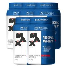 Kit 5 100% Whey Max Titanium Pote 900g Morango Suplemento