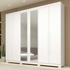 Guarda Roupa Casal 243,90cm 6 Portas com Espelho 100% MDF Buganvílea Espresso Móveis Branco