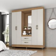 Guarda-roupa Capela Lite com Espelho 4 Portas e 2 Gavetas Nature/Off White