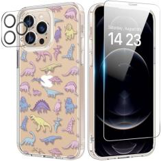 bicol Capa para iPhone 12 Pro com protetor de tela e protetor de lente de câmera - Designs florais de flores elegantes para mulheres e meninas - Capa de telefone transparente de acrílico à prova de