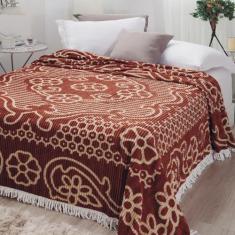 Colcha Chenille Casal Canelada Jolitex Marrom/Branca, Poliéster, Marro