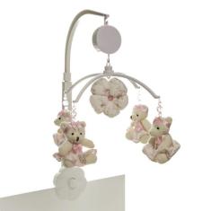 Móbile Musical Ursinha De Tiara Rosa Berço Quarto Bebê Menina - Potinh