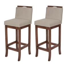 Kit 2 Banquetas Alta em Madeira Capuccino Turim Suede Bege CCS - CCS I