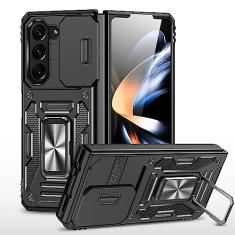 Kainevy Capa para Samsung Galaxy Z Fold 6 com suporte de metal, suporte de 360° e capa deslizante para câmera Samsung Z Fold 6 capa resistente de silicone e policarbonato à prova de choque de grau