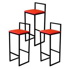 Jogo 3 Banqueta Alta Cozinha Bar Balcão Bistrô Industrial Preta Estofa