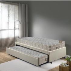 Bicama Box Solteiro Linho Bege 88x188 com Colchão Airtech Molas Ensacadas Ortobom