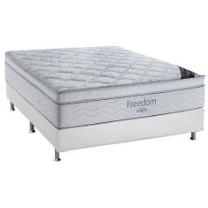 Cama Box Casal: Colchão Molas Ortobom SuperPocket Freedom Visco + Base crc Courano White(138x188)