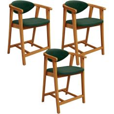 Kit 03 Banquetas Baixa Cozinha Sala de Jantar Bancada Cecília L02 Couríssimo Verde Musgo Lyam Decor