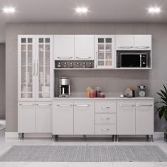 Cozinha Modulada Completa Fidelitá Viena 5 Peças 260cm 13 Portas 3 Gavetas Com Tampo Branco