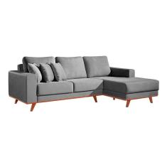 Sofá 4 Lugares Palu com Chaise Direito Veludo Cinza