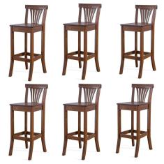 Kit 6 Banquetas Alta Madeira Maciça Pontes Madeira Imbuia