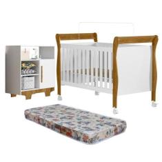 Quarto de Bebê com Berço Mini Cama com Colchão Slim e Cômoda 100% Mdf 