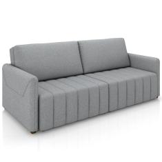 Sofá Cama Retrátil para Sala de Estar 192cm Porthos M03 Linho Cinza - Lyam Decor