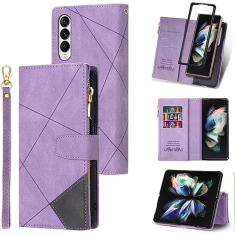LBYZCASE Capa para Galaxy Z Fold 5 5G 2023 com compartimentos para cartão, flip durável com fecho magnético de couro com zíper e alça de pulso feminina masculina capa para Samsung Galaxy Z Fold 5