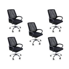 Kit 5 Cadeiras De Escritório Esteirinha Mesh Ergonômica Preto