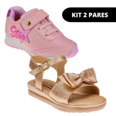 Kit 2 Sapato Tênis Infantil Feminino e Sandália Menina Escolar-Feminino