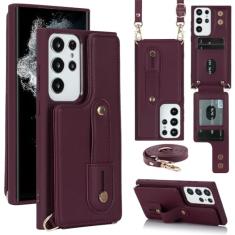 Capa de couro com alça de mão crossbody para Samsung Galaxy S23 S22 Ultra A54 A14 A34 A53 5G cordão porta cartão, vermelho, para Galaxy A52S 5G