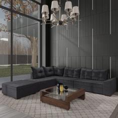 Sofá de Canto 9 Lugares com Puff Itapema Cinza