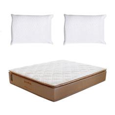 Colchão King Brilhante Molas Ensacadas (30x193x203) Marrom e Bege com 2 Travesseiros Guldi Soft Nasa Branco