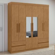 Guarda-roupa 6 Portas 4 Gavetas Zeus com espelho Amêndoa Clean