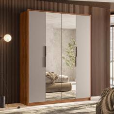 Guarda Roupa Casal Attore Ambiente 4 Portas Nogueira Nude Prime TX com Espelho Demóbile - Demartêz