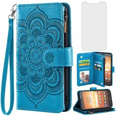 Asuwish Capa carteira compatível com Moto E5 Play E 5 Cruise 5E Go e protetor de tela de vidro temperado flip porta-cartões acessórios para celular capa para celular Motorola MotoE5play MotoE5 E5play