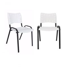 Kit 2 Cadeiras Iso para Escola Escritório Comércio Branca Base Preta