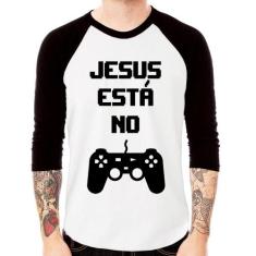 Camiseta Raglan Jesus está no controle Manga 3/4 - Foca na Moda, Branc