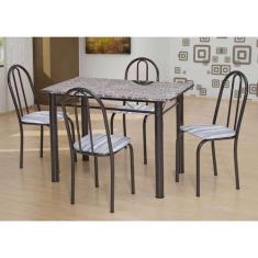 Conjunto de Mesa com 4 Cadeiras Sara Craqueado Preto e Linho - Artefam