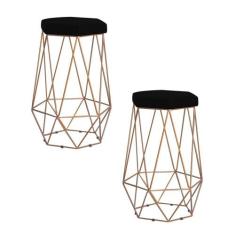 Kit 2 Banqueta Decorativa Rubel Base Gold Veludo Preto G41 - Gran Belo