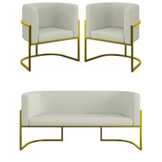 Kit Sofá 2 Lugares + 2 Poltronas Bouclê Gold Bege