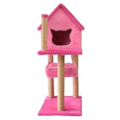 Arranhador Para Gatos Casa Com Rede - Rosa - Akara Do Gato