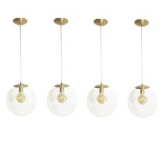 Kit 4 Pendente Redondo Esfera 30cm Dourado e Vidro Cristal Madelustre
