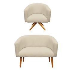 Kit 1 Namoradeira 2L e 1 Poltrona Giratória Linho Areia A27 - D'ROSSI