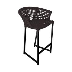 Banqueta Reis Em Corda Náutica E Base Em Alumínio Preta Para área Gourmet Externa Marrom Marrom