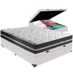 Cama Box Baú Branco E Colchão Classic Preto Molas Ensacadas Casal Anjos