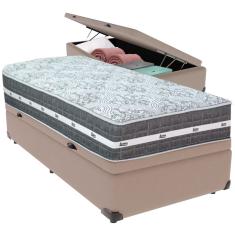 Cama Box Baú Bege E Colchão Black Graphite Molas Ensacadas Solteiro 88x188x27 Anjos
