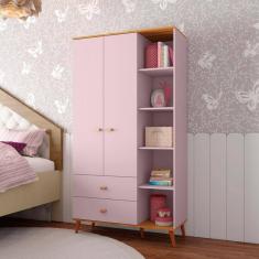 Guarda-roupa Infantil Bartira Ternura Com 5 Nichos, 2 Portas, 2 Gavetas E 106,8 Cm De L... Rosa Wood