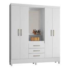 Guarda Roupa Casal 4 Portas Com Espelho E 3 Gavetas Colombo Branco rosa Branco