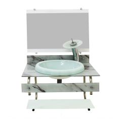 Gabinete Com Cuba Para Banheiro De Vidro 70cm Inox Branco