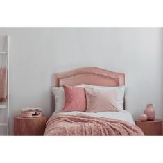Cabeceira Solteiro Curva Luxo Veludo Rosê Com Tachas Fumê