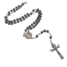 Colar Terço Pescoço Hematita São Bento Prata Velha 6 Mm - FORNECEDOR 2