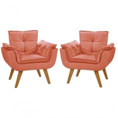 Kit 02 Poltronas Decorativas Opala Suede Rosa Bebê