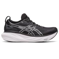 ASICS GEL-NIMBUS 25 Tênis de corrida feminino, Preto/prata pura, 13 Wide