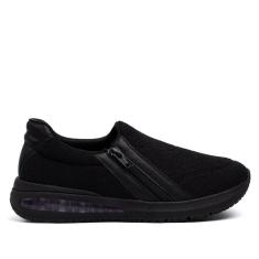 Tênis Feminino Comfortflex Tecido com Zíper Preto-Feminino