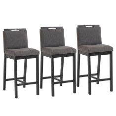 Conjunto 3 Banquetas Madeira Maciça Dani Preto Tec Algodão