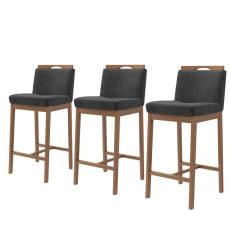 Conjunto 3 Banquetas Madeira Maciça Dani Nogueira Tec Algodão