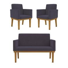Kit Sofá Namoradeira + Poltrona Reforçada ? Sala De Estar Cor:cinza
