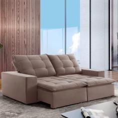 Sofá 4 Lugares Paris Retrátil e Reclinável Super Pilow 250cm Bege Escuro - Celflex